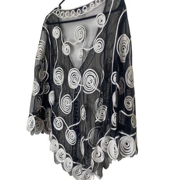 vintage Vivid Importers Button Up Top XL Black Sheer Swirl Embroidery Elegant Ev - Picture 6 of 8